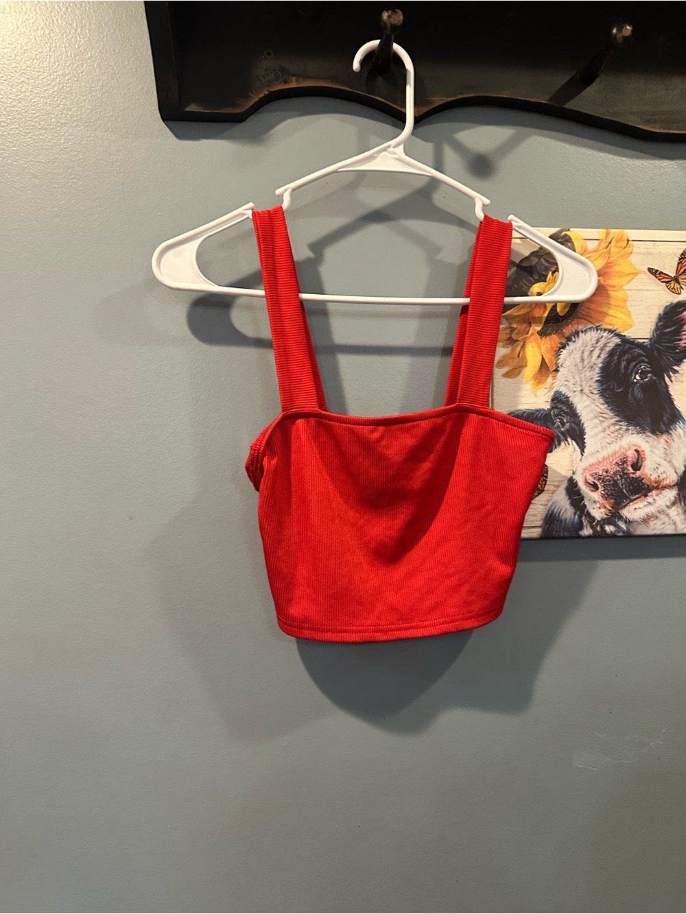 SHEIN Red Ribbed Crop Tank with Wide Straps